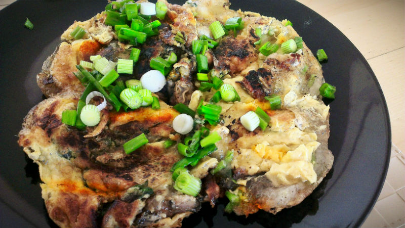 Singaporean styled oyster omelette